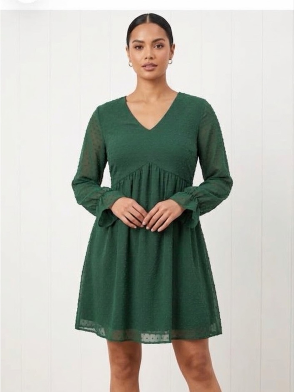Textured Forest Green Babydoll Midi Dress - Kirundo M